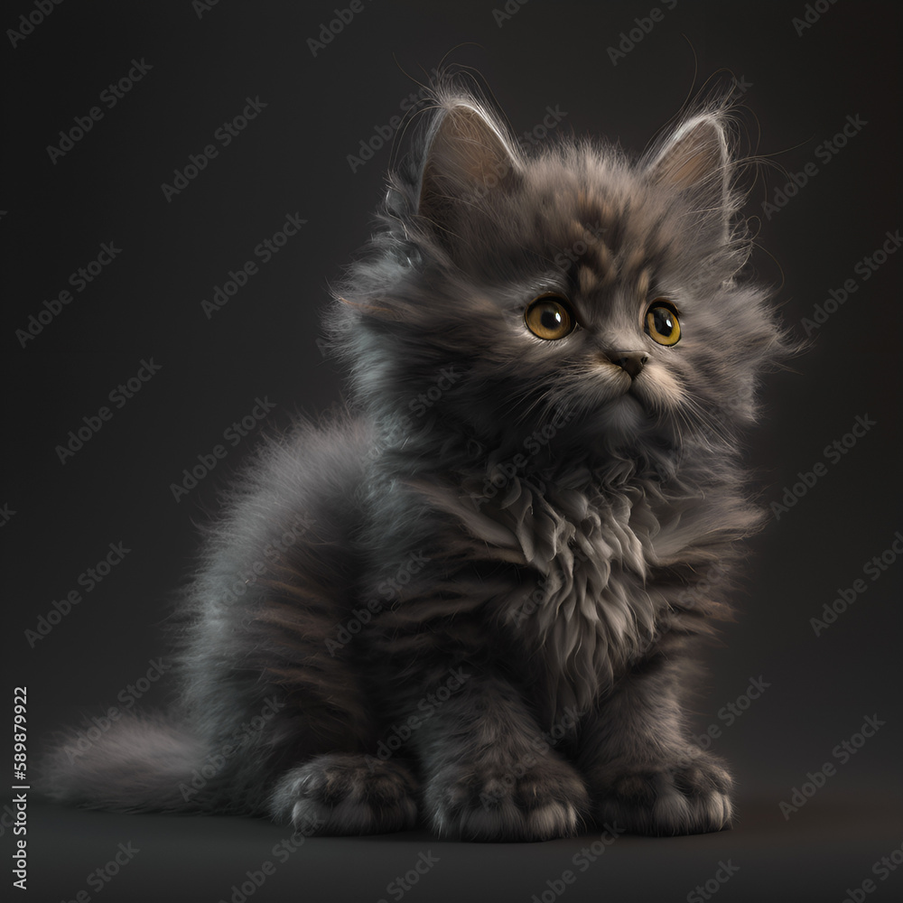 Grey Cat With Yellow Eyes 2 - Generative AI