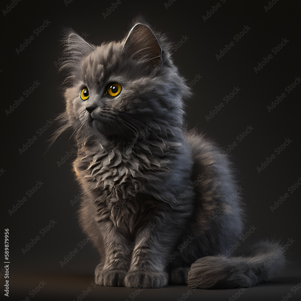 Grey Cat With Yellow Eyes - Generative AI