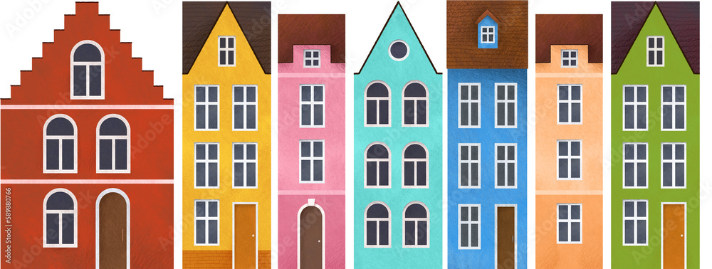 Colorful european houses clip art set. Isolated on white background