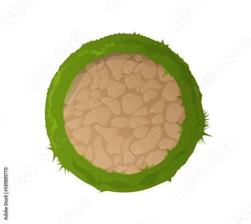 Landscape element top view. Round park and or garden path paved with stone. Object for design project or plan. Cartoon flat vector illustration isolated on white background