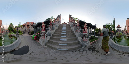vr 360 buddhist temple Brahma Vihara Arama with statues of the gods. balinese temple, old hindu architecture, Bali architecture, ancient design. Travel concept. indonesia photo