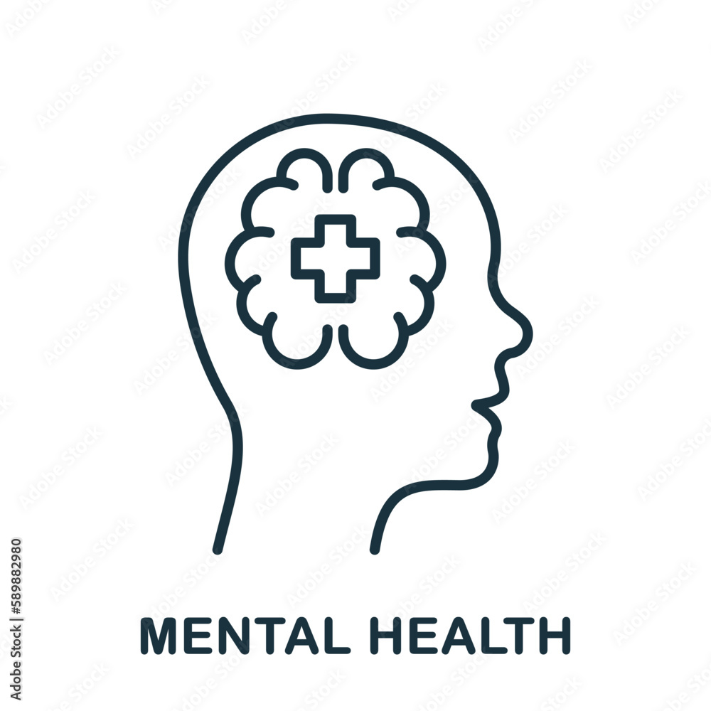 Mental Health Line Icon. Psychology Care, Medical Aid Linear Pictogram. Psychological Emotional Disorder Outline Sign. Psychiatry Support Symbol. Editable Stroke. Isolated Vector Illustration Mental Health Line Icon. Psychology Care, Medical Aid Linear Pictogram. Psychological Emotional Disorder Outline Sign. Psychiatry Support Symbol. Editable Stroke. Isolated Vector Illustration