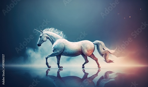 Illustration of a Majestic Unicorn in a Dreamy Blue Sky