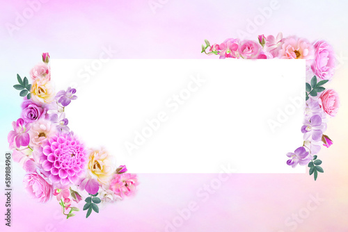 Beautiful romance floral background with scare copy space for invitation wedding card in vintage, purple tone