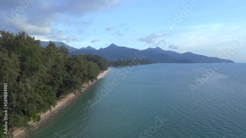 Wallpaper Mural island with mountains, coastline beach forest. Dramatic aerial view flight drone Torontodigital.ca