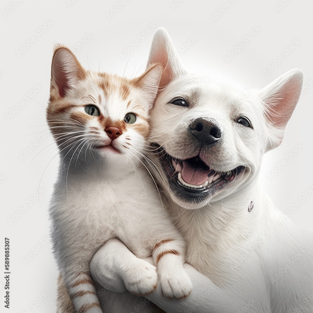 Joyful Feline and Canine Embrace in Heartwarming Moment of Friendship