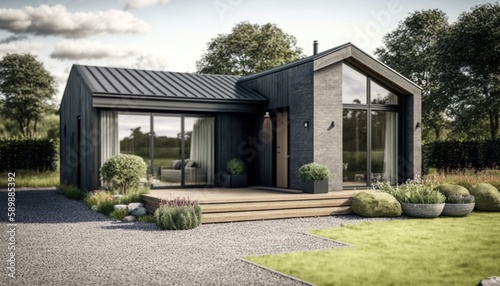 Modern Scandinavian Stone House with Single-Storey Design