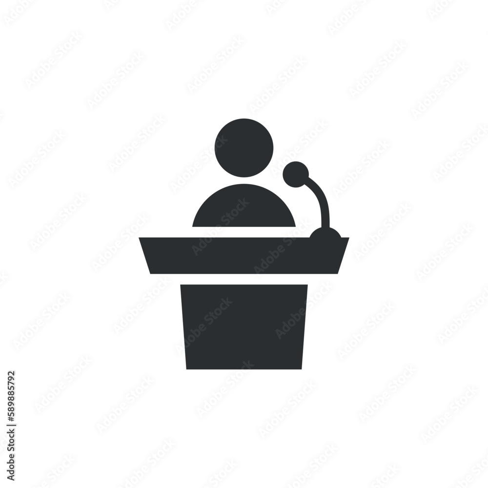 Speaker icon in flat style. Conference podium vector illustration on isolated background. Public speech sign business concept. Speaker icon in flat style. Conference podium vector illustration on isolated background. Public speech sign business concept.