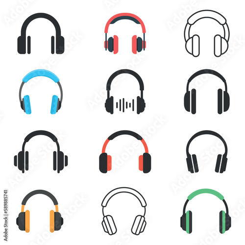 Headphone icons set in flat style. Earphone vector illustration on isolated background. Listen music sign business concept.