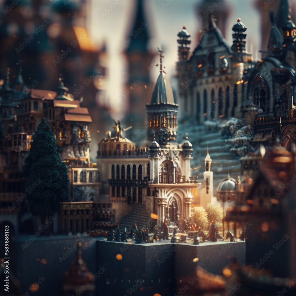 Medieval Fantasy Port Cityscape with Bustling Church and Vibrant Energy