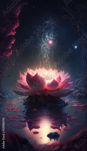 Neon Pink Water Lily: A Glowing Beauty in the Depths of the Water