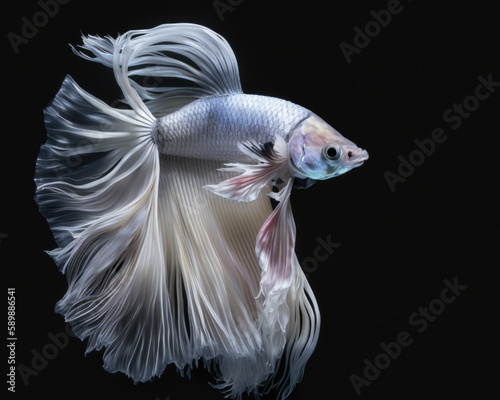Elegant Iridescent Silver Beta Fish Against Solid Black Background © Arnolt