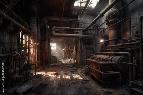 Rusted factory  with pipes  gears  and machinery created with AI