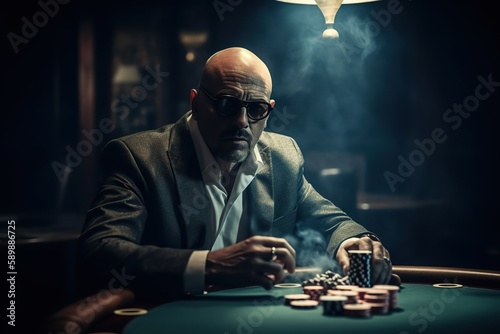 Mafia Boss playing Poker, Dark Room and Smoke 