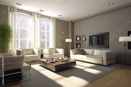 Modern luxury living room   Modern interior living room design   3d rendering of modern living room with white sofa   Panoramic grey living room   Colourful living room interior  Generative AI