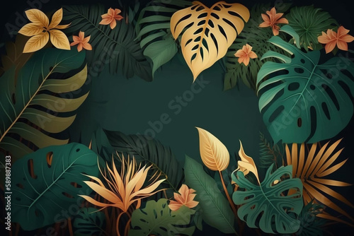 Lush Tropical Floral Leaves with Copy Space generative ai