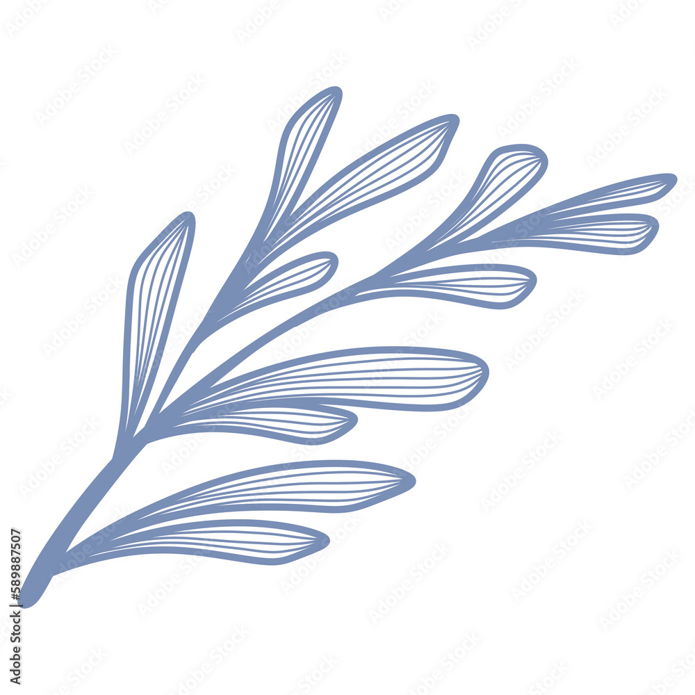 Blue line art leaf 