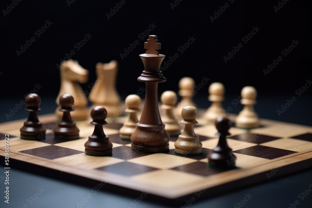 Chess figures on the chessboard in the middle of the game
