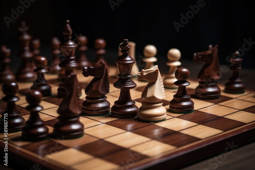 Chess figures on the chessboard in the middle of the game