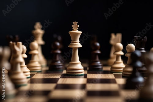 Chess figures on the chessboard in the middle of the game