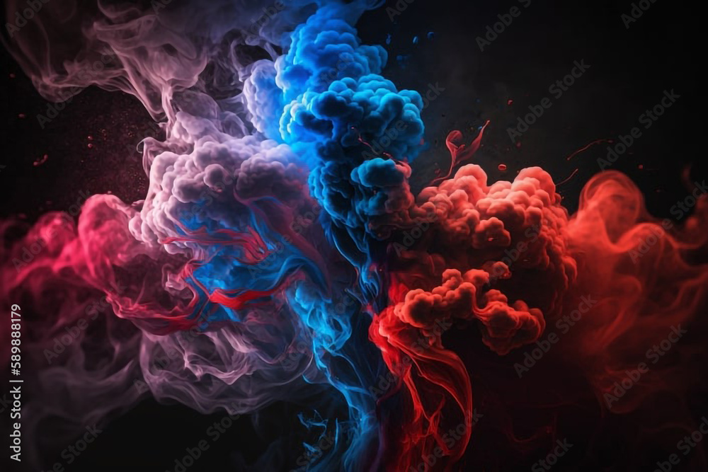 Blue and Red Smoke Clouds Abstract Background generative ai