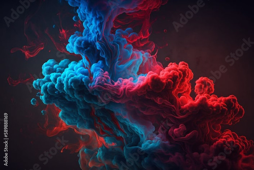 Blue and Red Smoke Clouds Abstract Background generative ai