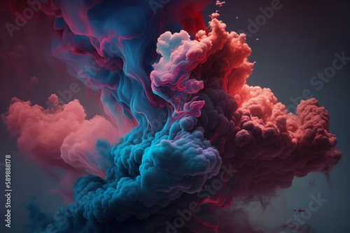 Blue and Red Smoke Clouds Abstract Background generative ai