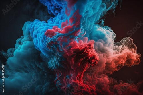 Blue and Red Smoke Clouds Abstract Background generative ai
