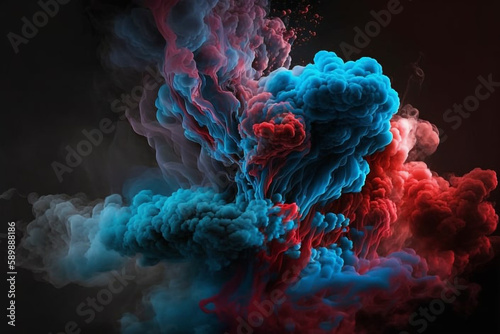Blue and Red Smoke Clouds Abstract Background generative ai