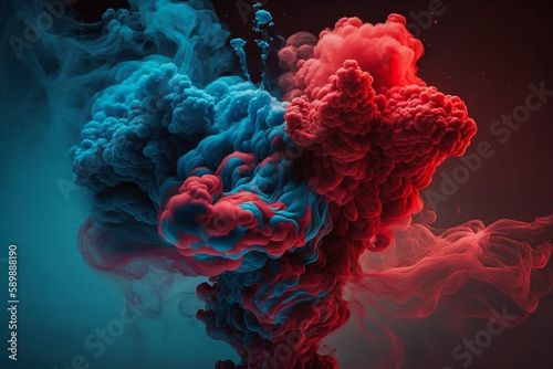 Blue and Red Smoke Clouds Abstract Background generative ai