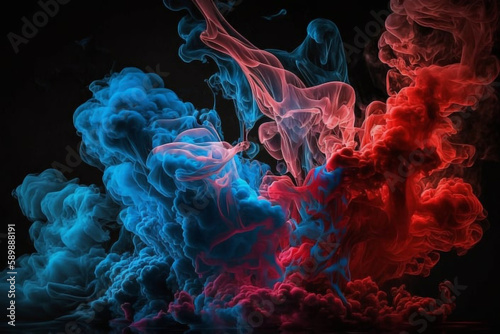 Blue and Red Smoke Clouds Abstract Background generative ai