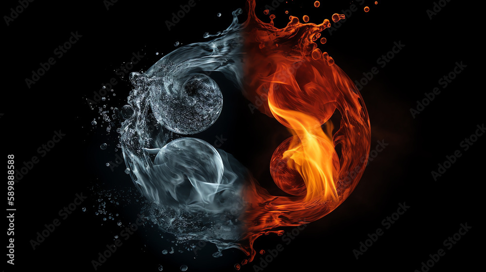 Fire versus Water as Yin and Yang, Hot vs. Cold Stock Illustration
