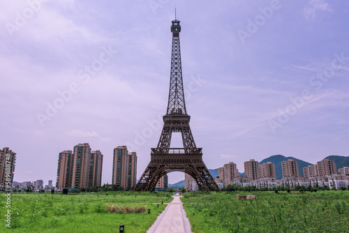Tianducheng, China is suburb of Hangzhou, Zhejiang Province Eiffle Tower is a life size replica of Paris, France. photo