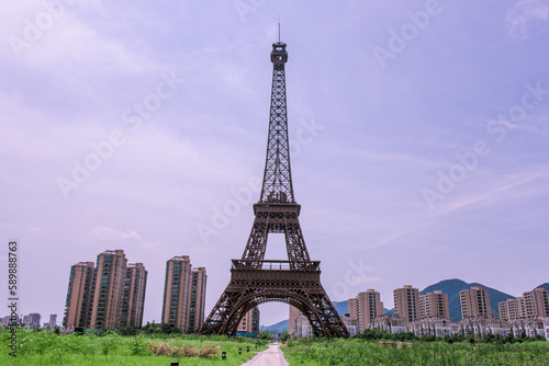 Tianducheng  China is suburb of Hangzhou  Zhejiang Province Eiffle Tower is a life size replica of Paris  France.