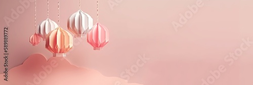 chinese lanterns papercut with generative ai photo