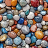 Colorful sea stones seamless pattern. Naturally polished and rounded pebbles repeating background