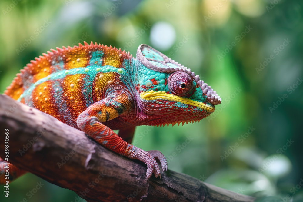 Colored chameleon blending into background created with AI Colored chameleon blending into background created with AI