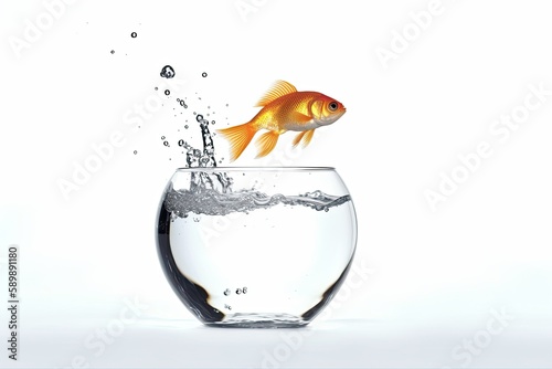 Goldfish jumping out of the water. Isolated on white background  Generative AI
