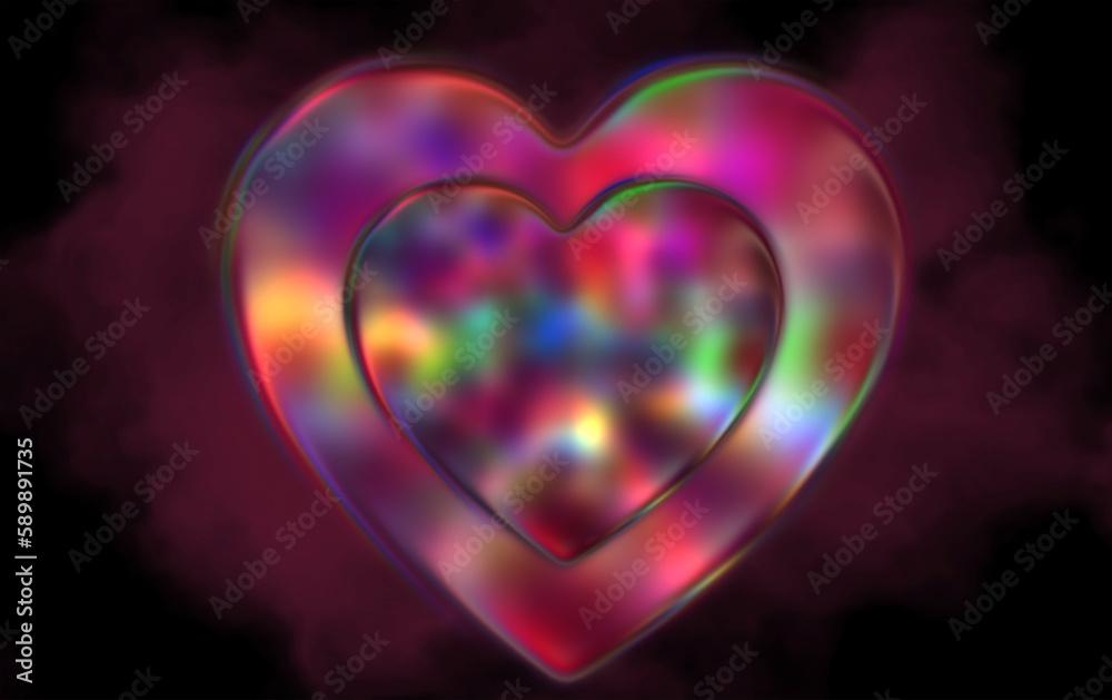 Beautiful romantic multi-colored glass heart on blurred mist	