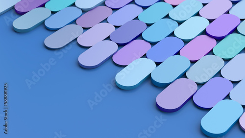 Blue and purple blocks. Blue background. Abstract illustration, 3d render.