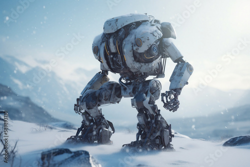 robot in a landscape of ice, Generative AI