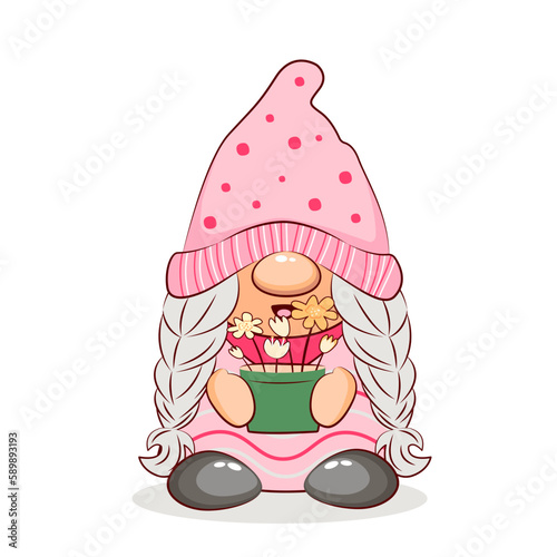 Sweet Spring Gnome. vector illustrator