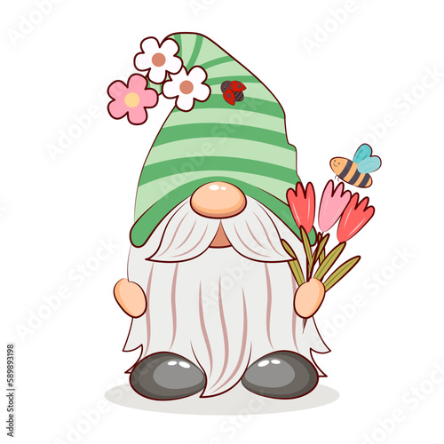 Sweet Spring Gnome. vector illustrator