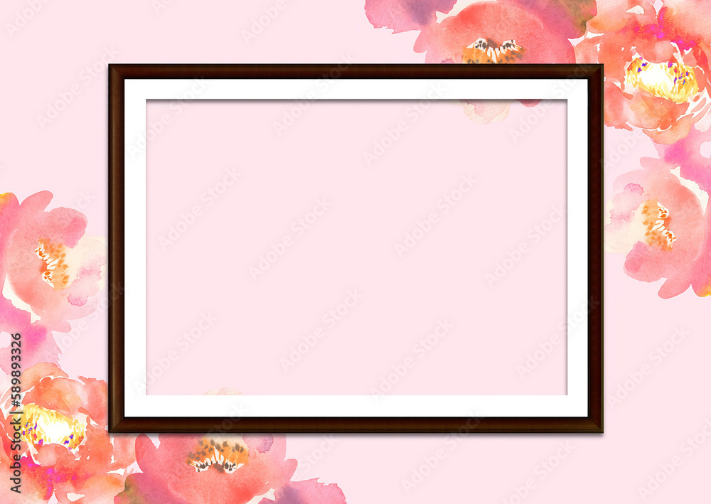 Assorted pink flower and frame border on pink background, Assorted pink flower and frame border on pink background,