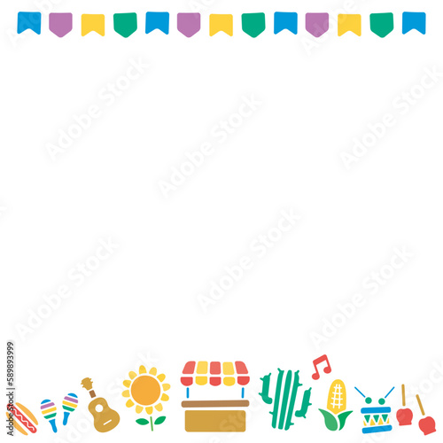 Decorative background frame for Festa Junina. Vector illustration for postcards, banners and posters.(Square Version) 