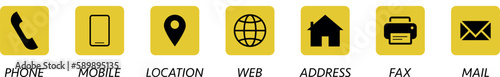 Set of communication icons set modern button. home, gps, location, mobile, phone, web, address, mail, fax icon.