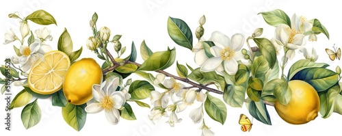 Citrus Blossom Watercolor Illustration   Hand Drawn Floral Design on White Background, Generative AI
