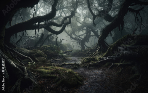 Dark and fantasy forest created with AI © thejokercze