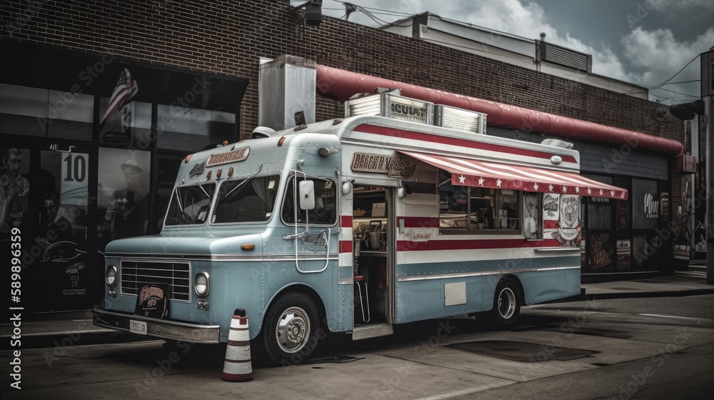 American food truck on the street created with AI