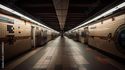 Underground train station with a view of the tunnel entrance.